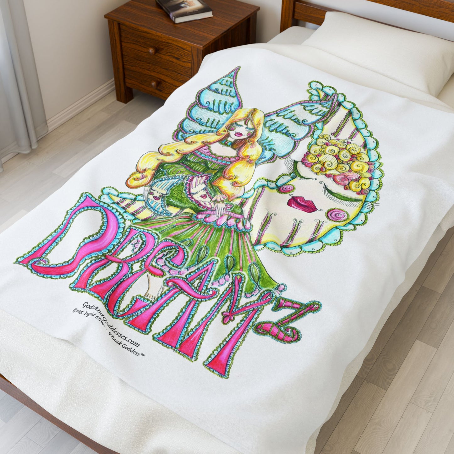DREAMz: Velveteen Plush Blanket, Cozy Throw for Home Decor, Gift for Her, Bohemian Style, Warm Blanket for Relaxation